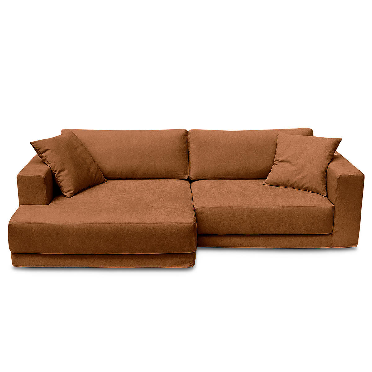 ECKSOFA mit Wechselbezug - Longchair, Webstoff - Schwarz/Kupferfarben, Kunststoff/Textil (260/155cm) - home24