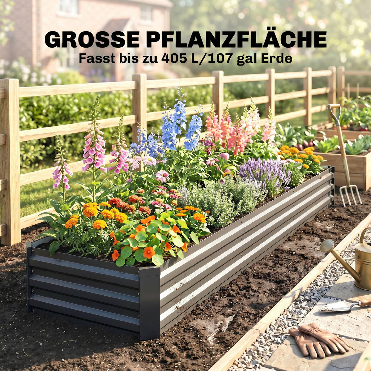 HOCHBEET DE-05435 Lang, schmal, Stahl Dunkelgrau - Dunkelgrau, Metall (240/30/60cm) - ComfortXL