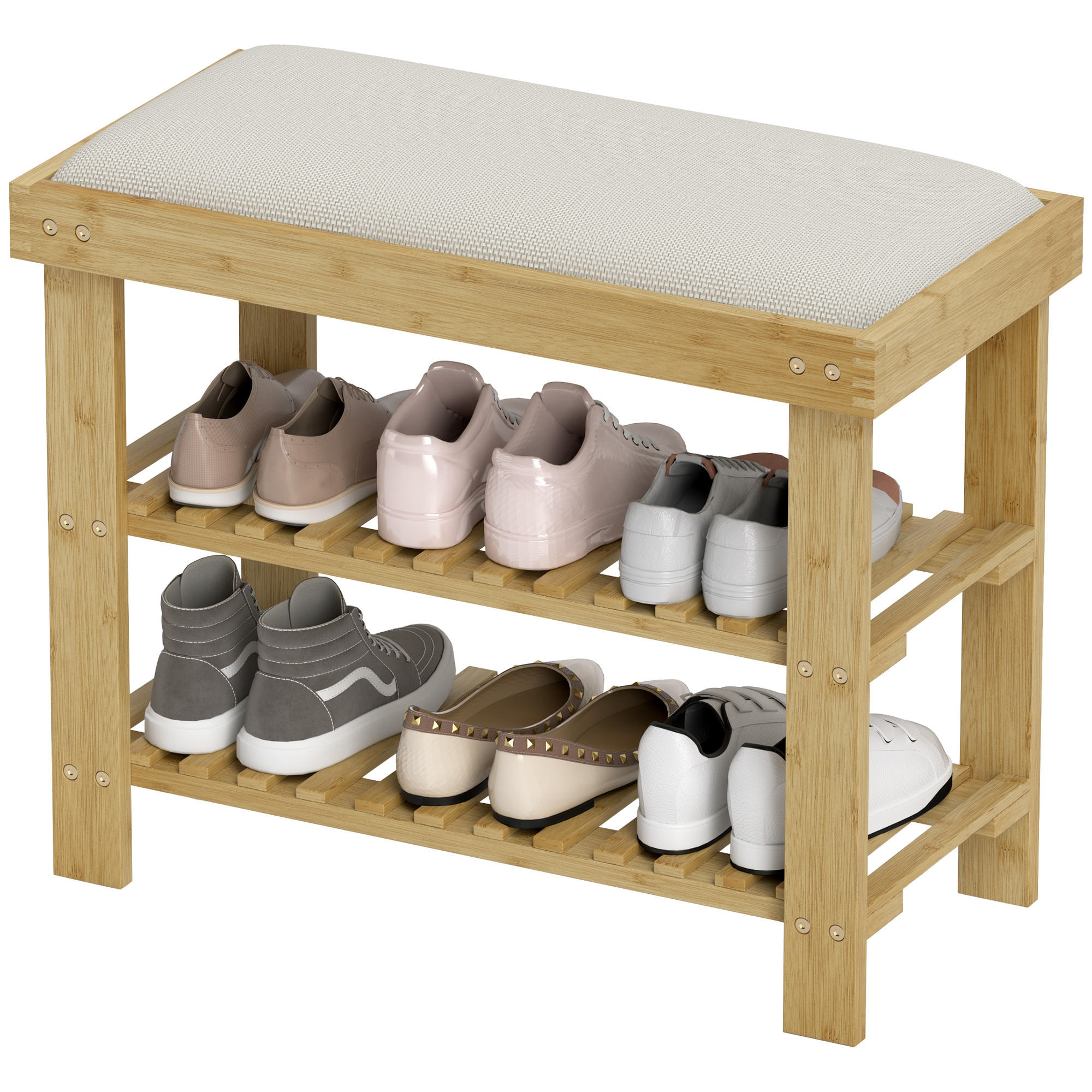 SCHUHBANK Valerie Cremeweiss Bambus 60/29/49 cm - Hellbraun, Holz/Textil (60/49/29cm) - Jamb
