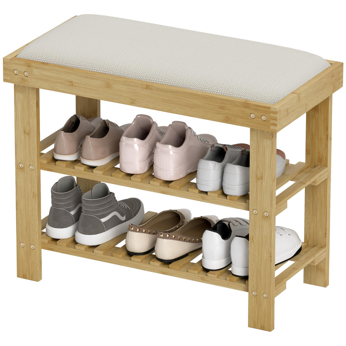 SCHUHBANK Cremeweiß und Natur 60/29/49 cm - Creme, Holz (60/49/29cm) - PANGIVO