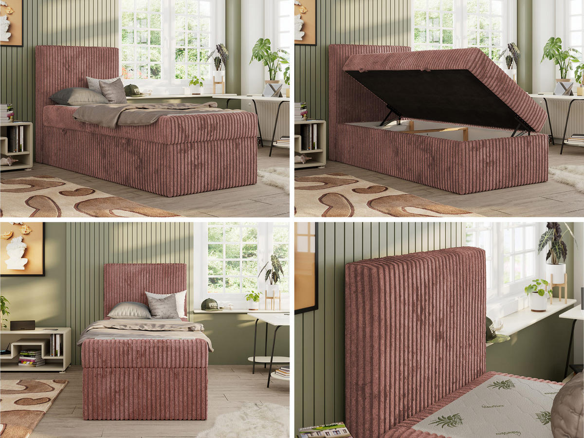 JUGENDBETT TILIO 90/200 - Rosa - H4 - Links Seite - Rosa, Textil (90/200cm) - MKS