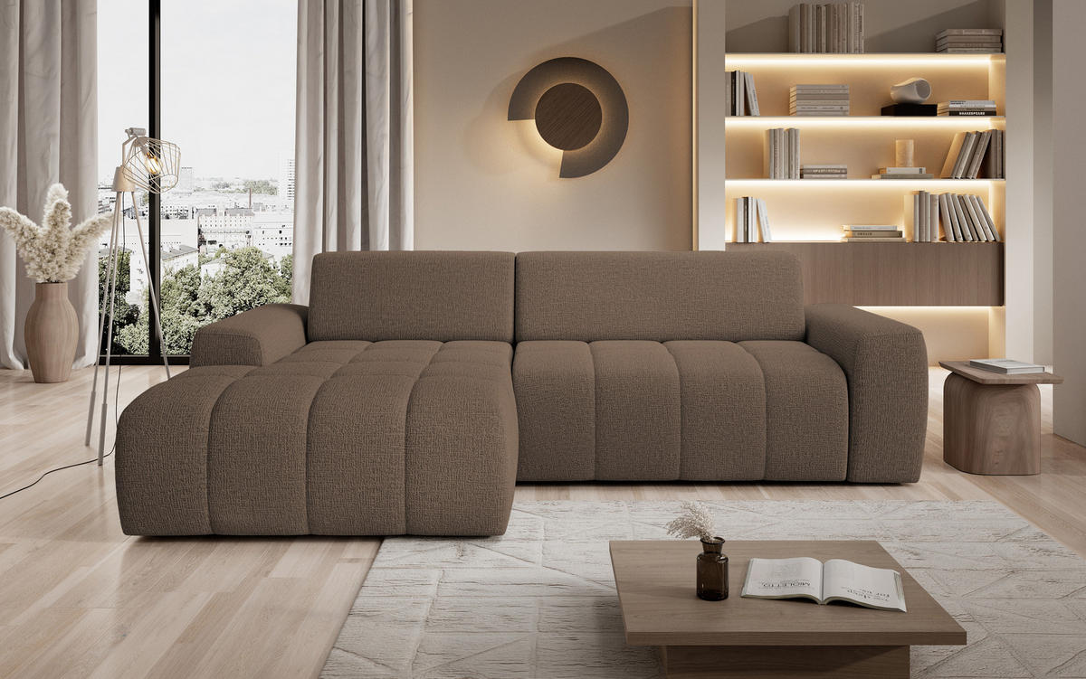ECKSOFA Savio Freistehend, Mit Abriebfestem Kansas-Stoff, Maße 265x172x81cm, Ausziehbare Sitzfläche 206x92cm, Linke, Cappucino - Cappuccino, Holz/Textil (172/265cm) - DomoHome