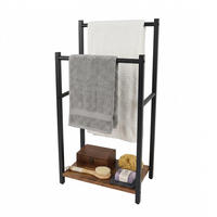 HANDTUCHSTÄNDER Vintagebraun Holzoptik mit Ablage 80x42x24 cm - Schwarz/Braun, Holzwerkstoff/Metall (42/80/24cm) - Relaxdays