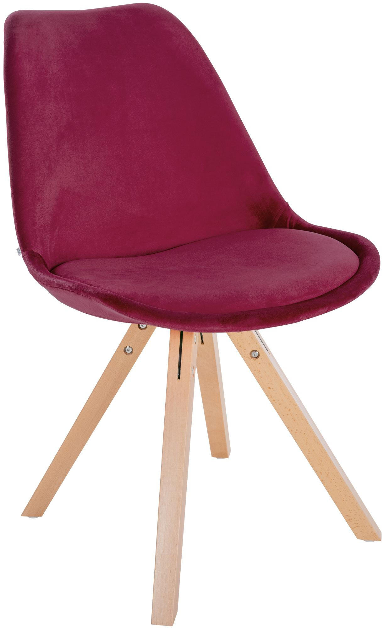 STUHL Samt bordeauxrot - Bordeaux/Naturfarben, Holz/Textil (48/81/54cm) - CLP