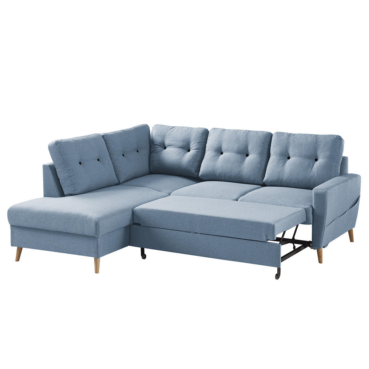ECKSOFA mit Ottomane - Webstoff - Hellbraun/Grau, Holz/Textil (230/200cm) - home24