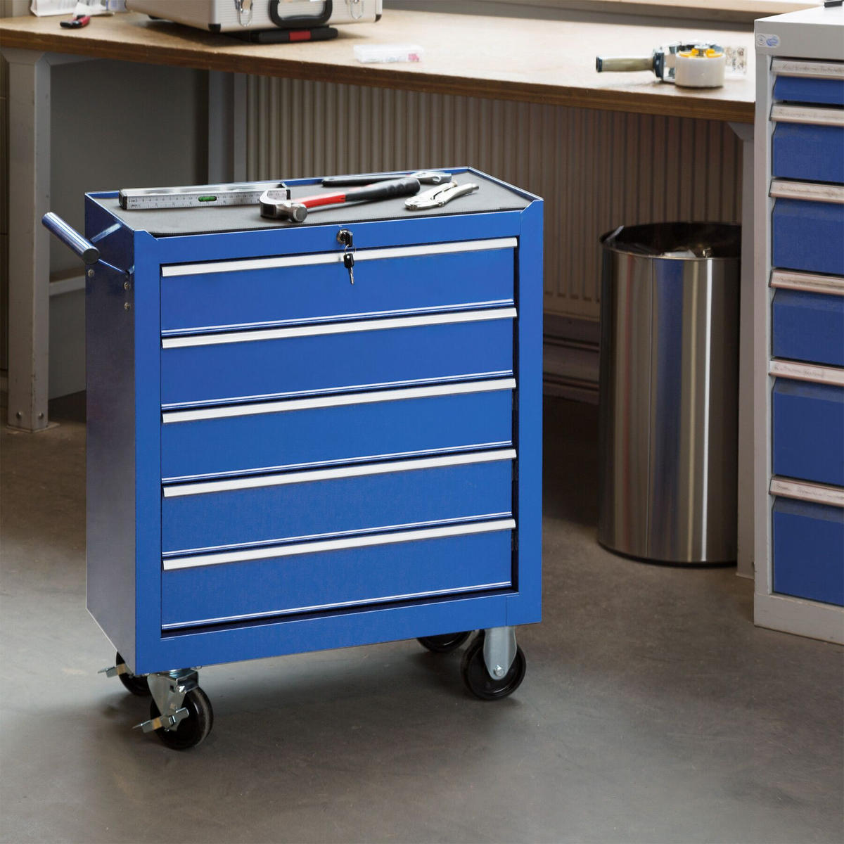 WERKZEUGWAGEN ,Rollen Ø 100 mm,blau - Blau, Metall (33/79/69cm) - tectake