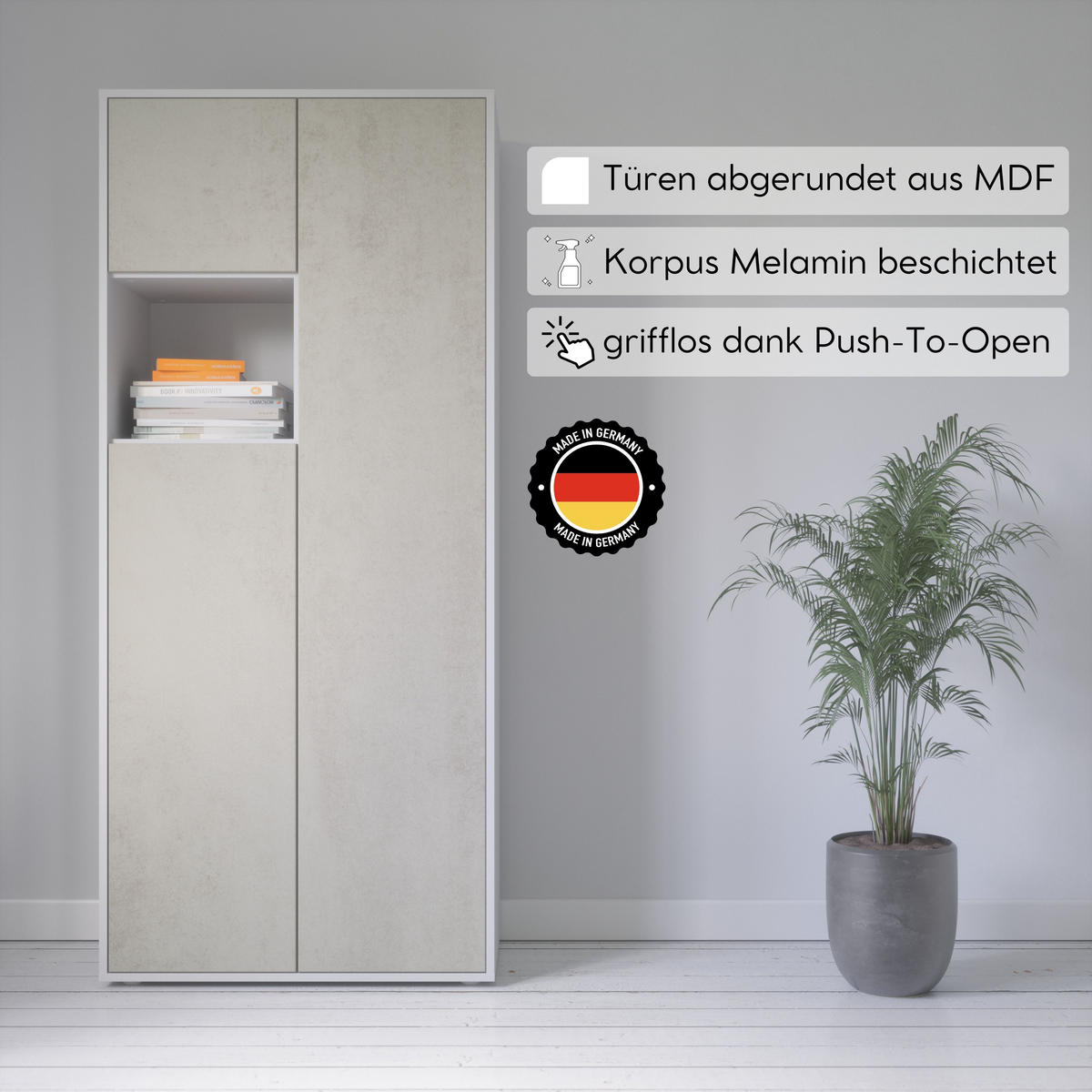 AKTENSCHRANK Amira T10 Beton Oxid 180/80/40 cm - Hellgrau, Holzwerkstoff (80/180/40cm) - SIMPLYFURN