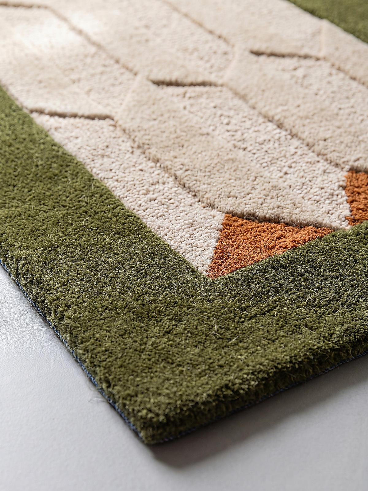 TEPPICHLÄUFER handgetuftet DARENT, Wabenmuster, Erdtöne-Grün, 60 x 230 cm - Grün, Textil (60/230cm) - KADIMA DESIGN