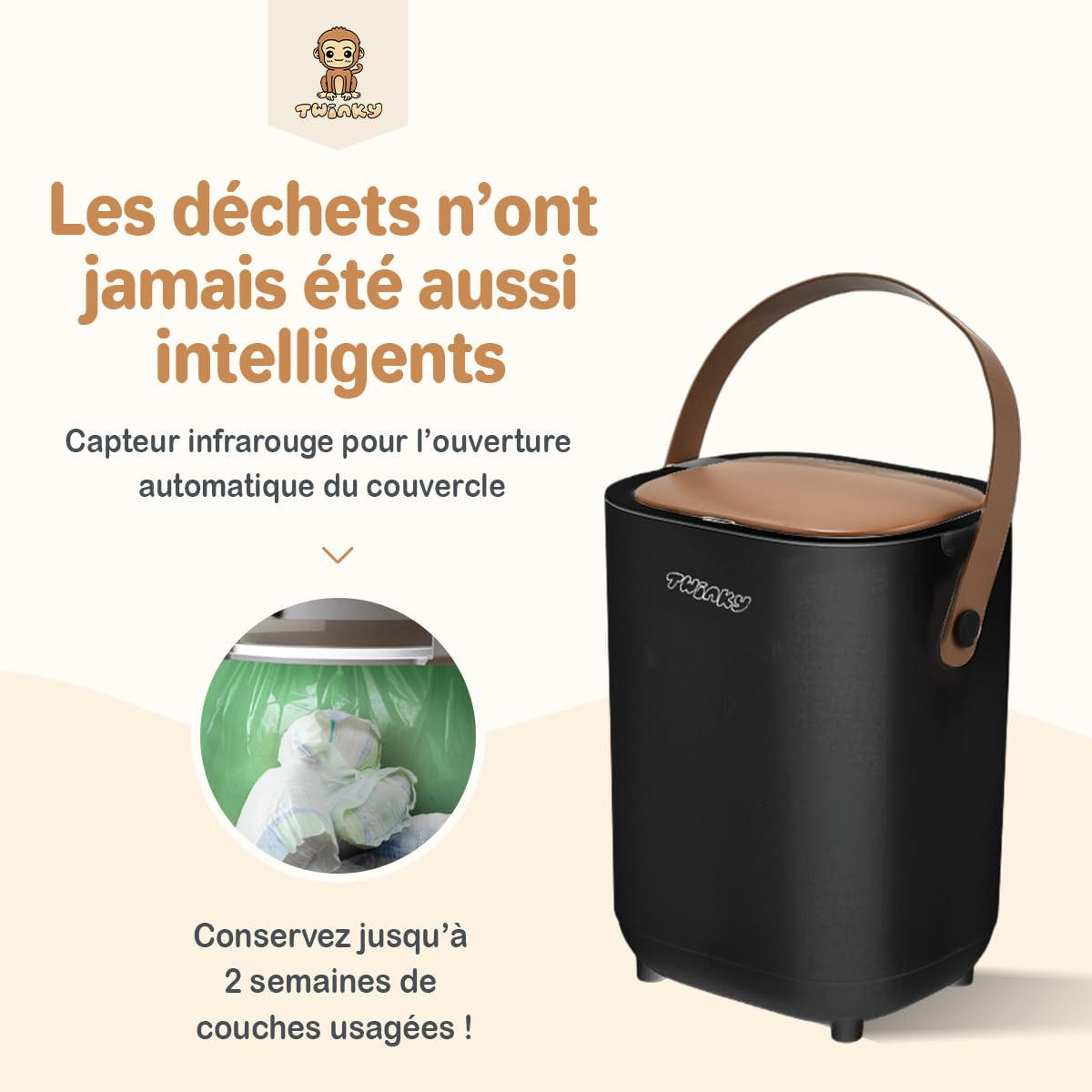 WINDELEIMER Geruchsdicht ohne Kassette Schwarz und Braun - Schwarz/Braun, Kunststoff (24/41/20cm) - Twinky