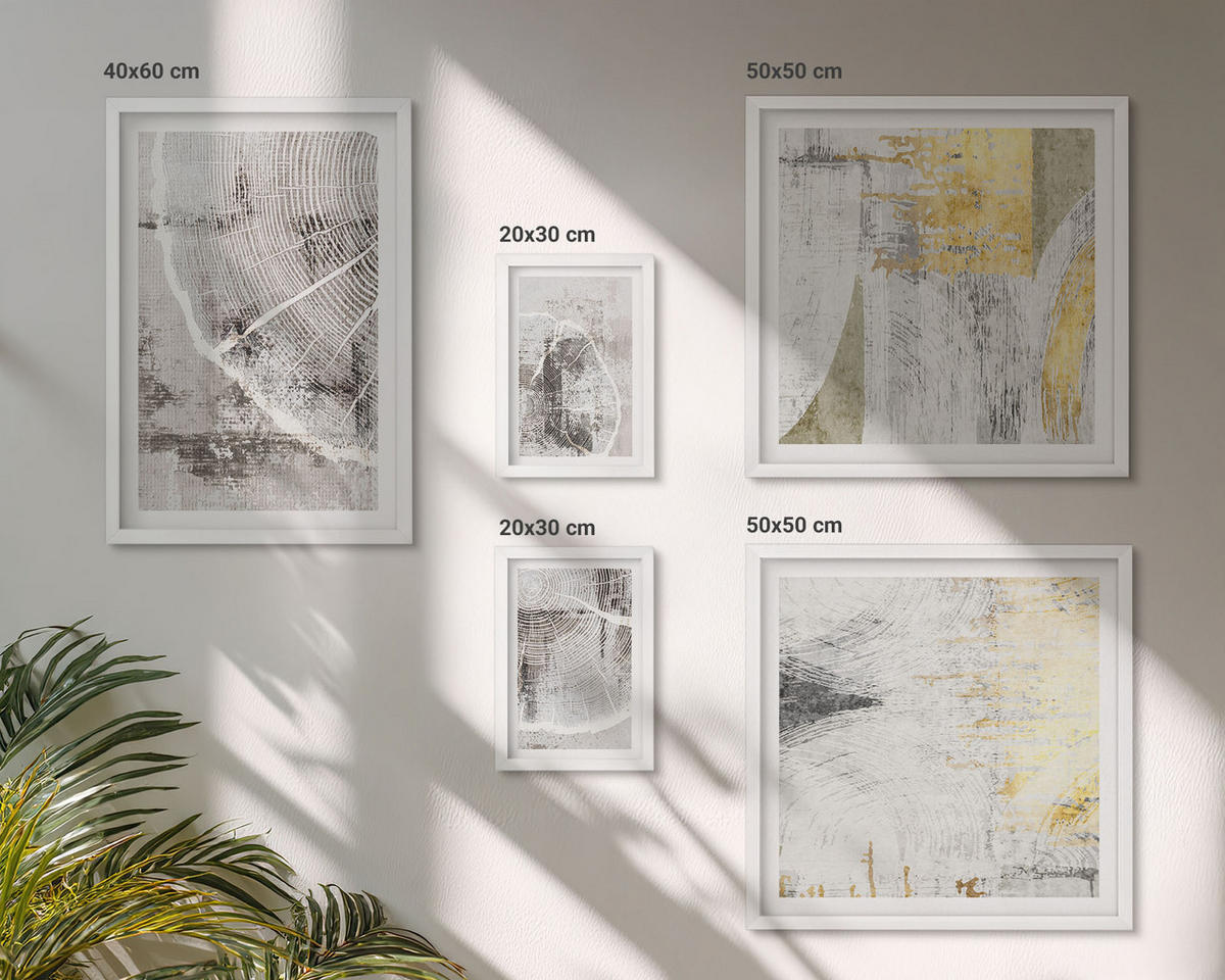 WANDBILDER 5er-Set - 50x50 cm & 20x30 cm & 40x60 cm Weißer Rahmen - Beige abstrakte Formen Linien - Weiß, Kunststoff (40/60cm) - ArtPrintCave
