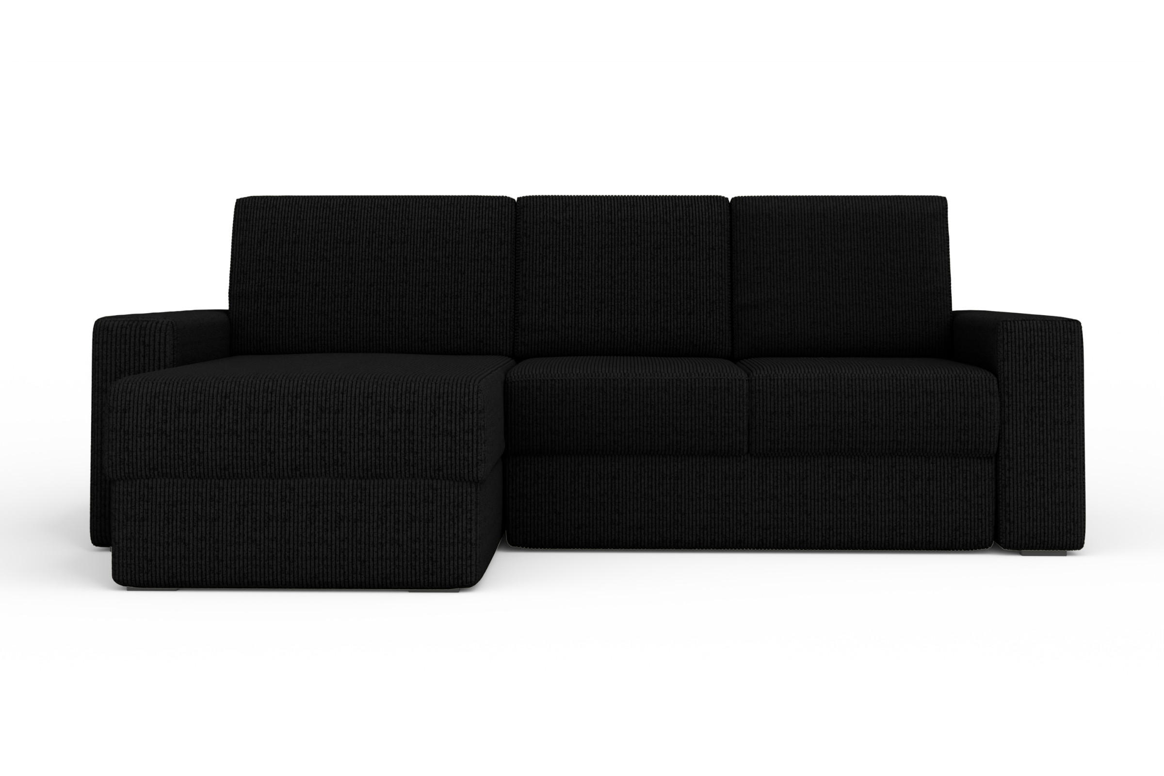 ECKSOFA TOCO L 240x145 cm in Cord Schwarz links - Schwarz, Holz/Holzwerkstoff (240/145cm) - Deine Möbel 24
