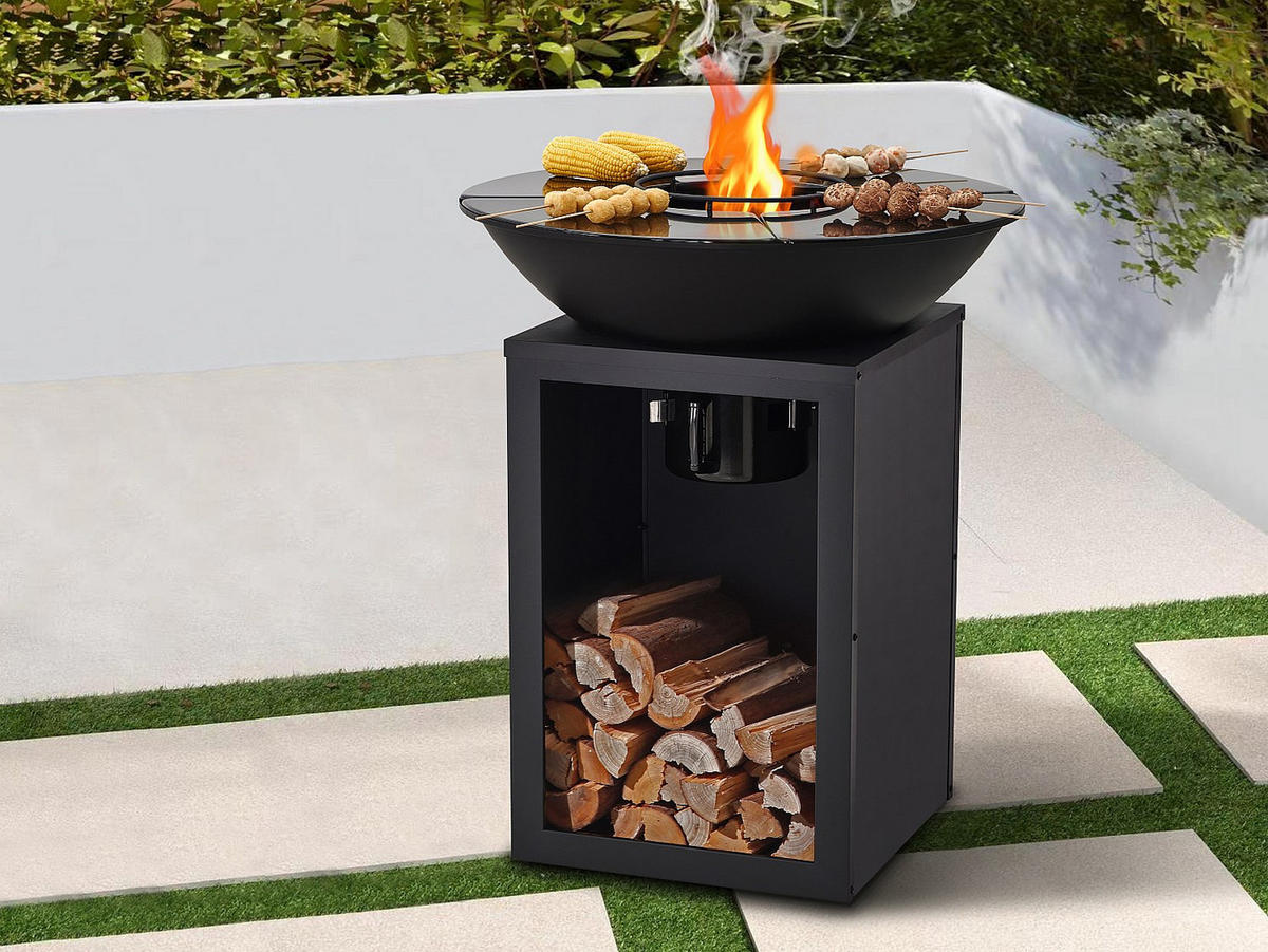 GRILL - 80 cm x 80 cm - metall - schwarz Ignos - Schwarz, Metall (80/95/80cm) - Vente-Unique