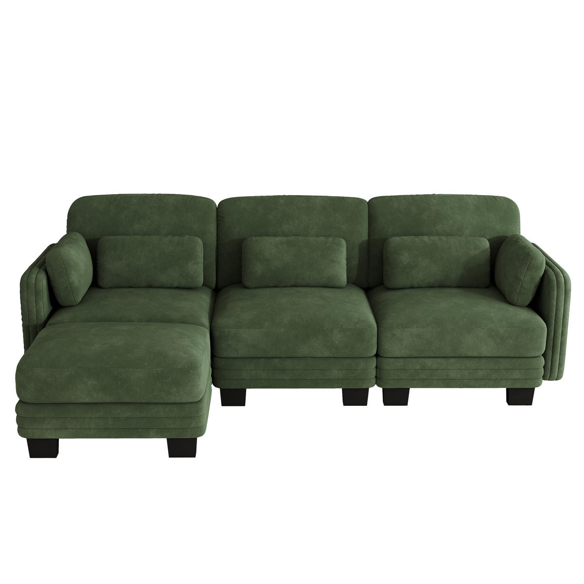 ECKSOFA L-Form 3-Sitzer modular mit Ottomane, DE-42686, Grün - Grün, Holz (253/143cm) - ComfortXL