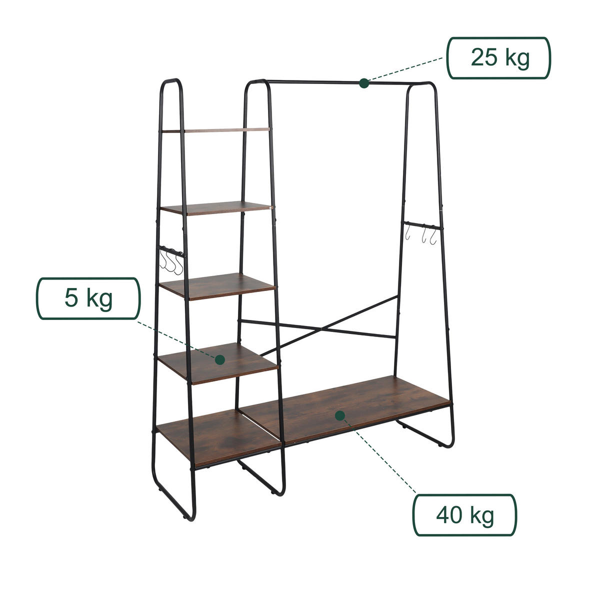 KLEIDERSTÄNDER - Multicolor, Holzwerkstoff/Metall (120/160/45cm) - Relaxdays
