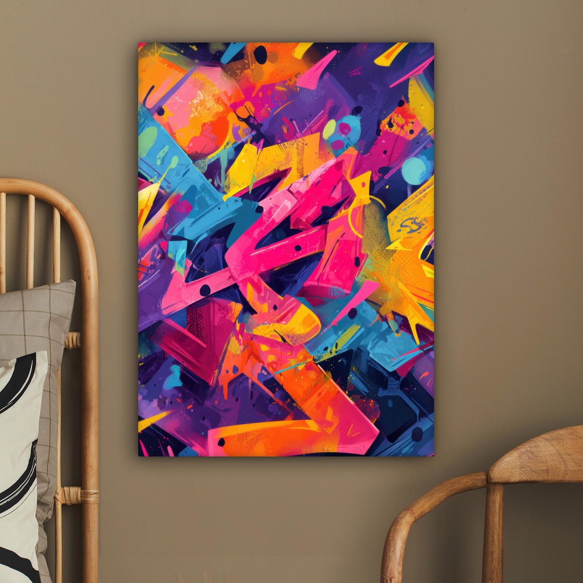 LEINWANDBILD Abstrakt - Formen - Farbenfroh Wandbild Wohnzimmer 60x80 cm - Magenta, Textil (60/80cm) - MuchoWow