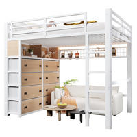 HOCHBETT 140/200 cm in Weiß mit 8 Schubladen, LED, Regalen und Lochwand - Weiß, Holzwerkstoff/Metall (140/200cm) - WISHDOR