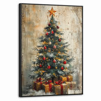 LEINWAND Bilder mit Rahmen - Weihnachtsbaum - Vintage - Weihnachten - Geschenk - 60x80 - Rostfarben, Textil (60/80cm) - MuchoWow