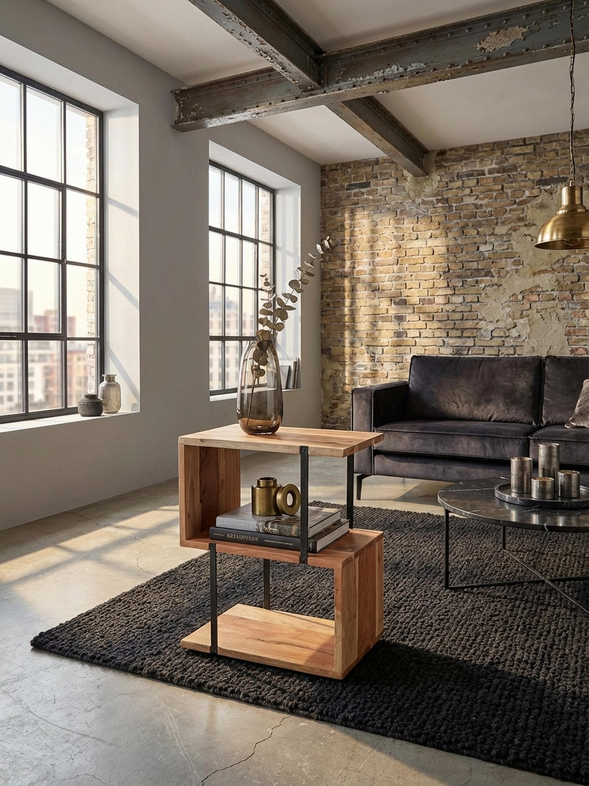 BEISTELLTISCH – Massivholz Edelstahl S-Form modern - Beige/Schwarz, Holz (30/45/60cm) - KADIMA DESIGN