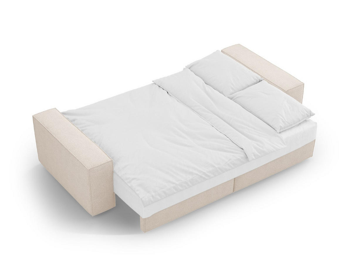 SOFA ausklappbar mit Bettkasten Jodie aus Boucle beige 3 Sitzplätze - Beige, Textil (107/86/247cm) - Micadoni