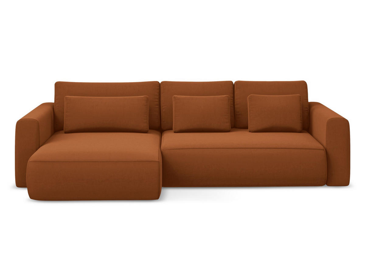 ECKSOFA mit Schlaffunktion Samt Stoff Orange - Terra cotta/Schwarz, Kunststoff/Textil (149/278cm) - Makamii