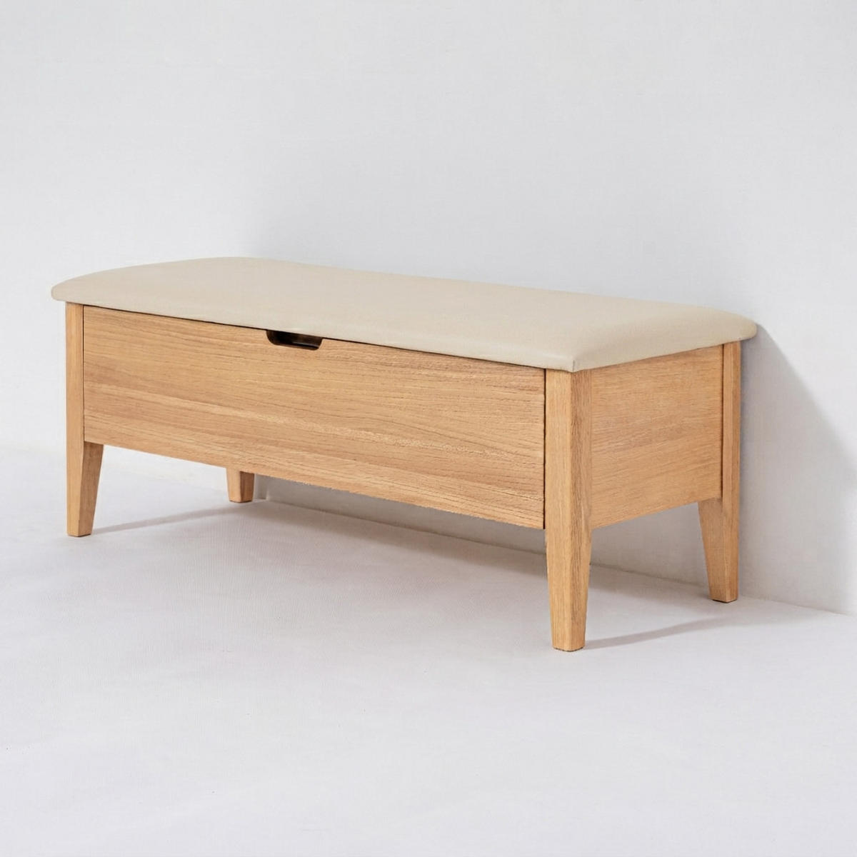 SITZBANK Oslo 90 cm, Eiche Natur, Leder Beige - Beige, Holz (90/42/42cm) - WOODEK