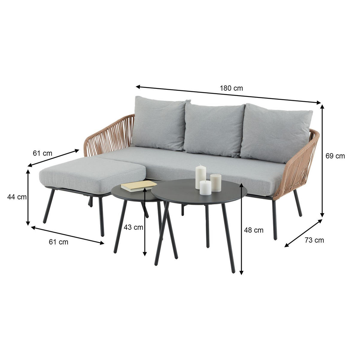 GARTENLOUNGE MYKONOS - Braun/Grau, Metall - IDIMEX