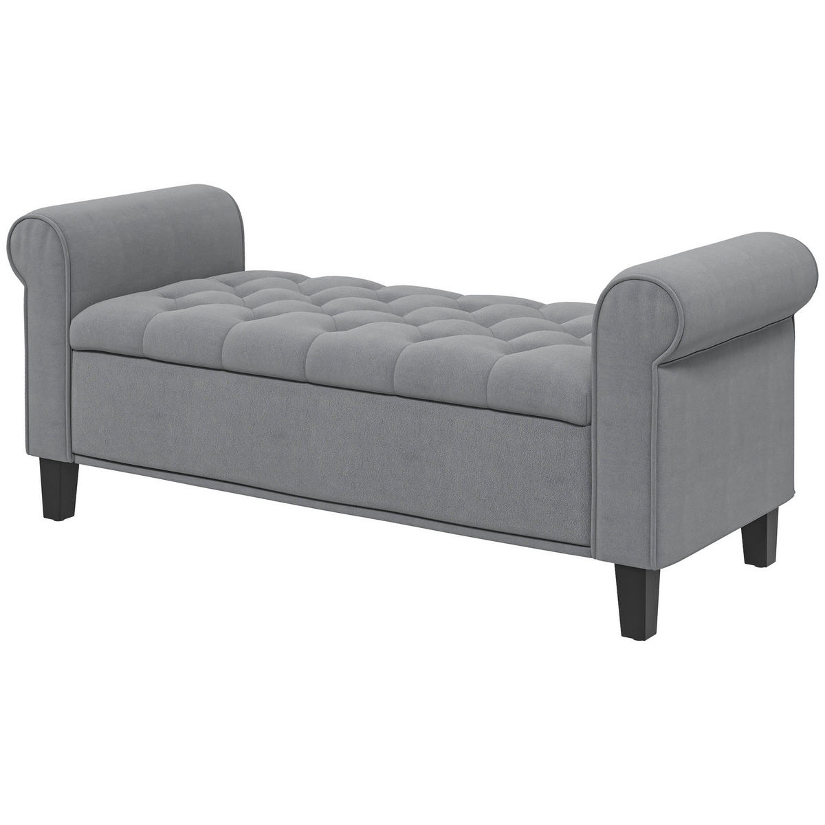 TRUHENBANK DE-07105 Knopfheftung, Samtoptik Grau - Grau, Holz/Textil (48.5/57/126cm) - ComfortXL