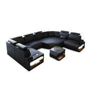 WOHNLANDSCHAFT Asti U Mini - Schwarz, Leder (352/93/280cm) - Sofa Dreams