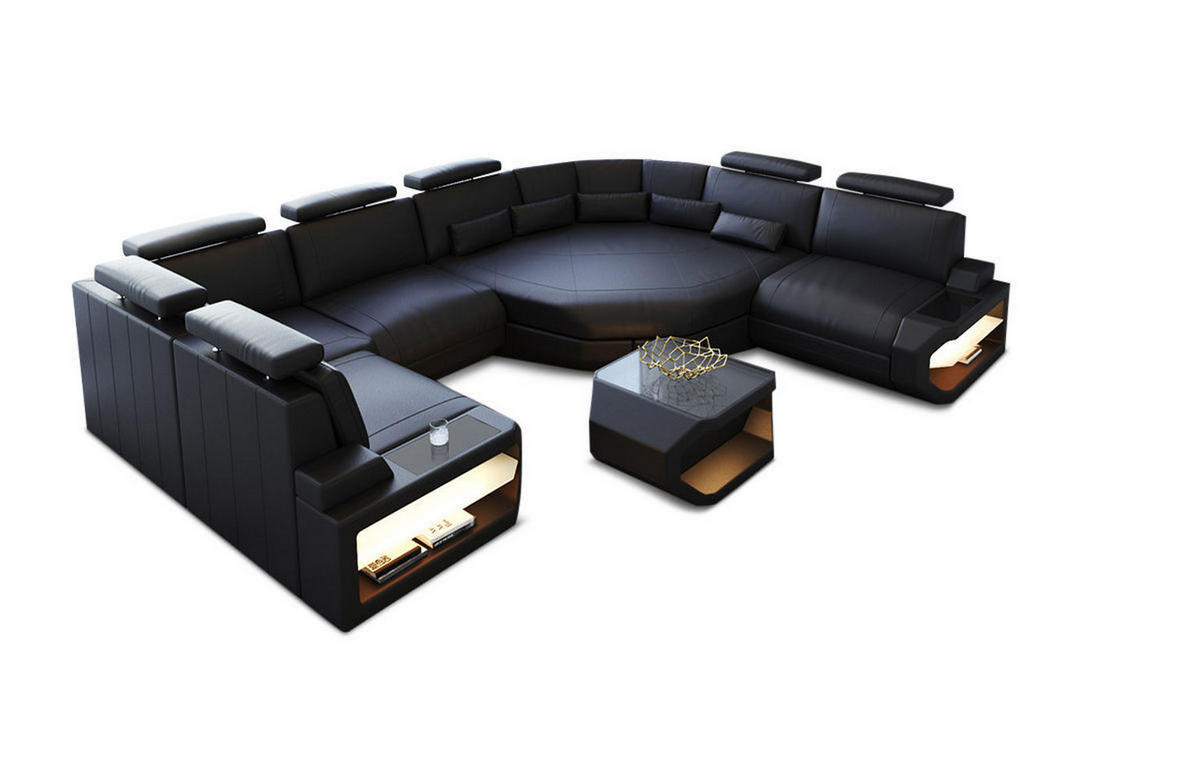 WOHNLANDSCHAFT Asti U Mini - Schwarz, Leder (352/93/280cm) - Sofa Dreams