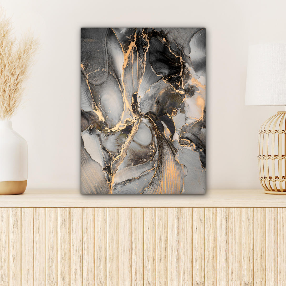 LEINWANDBILD Grau - Luxus - Gold - Marmor 30x40 cm - Dunkelgrau, Textil (30/40cm) - MuchoWow