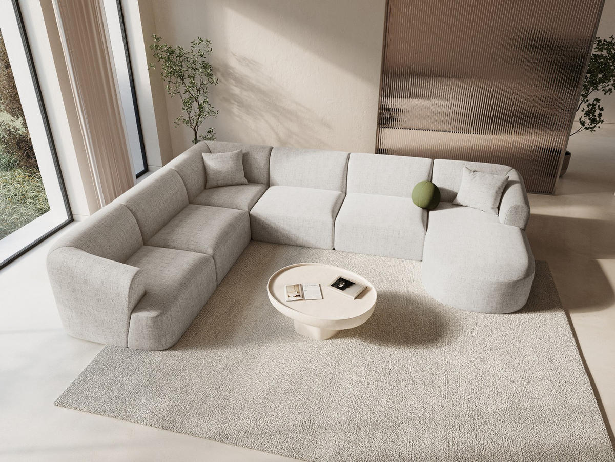 MODULARES-PANORAMASOFA links Campi aus strukturiertem Stoff leichtes beige 7 Sitzplätze - Creme, Textil (255/70/330cm) - Cosmopolitan Design