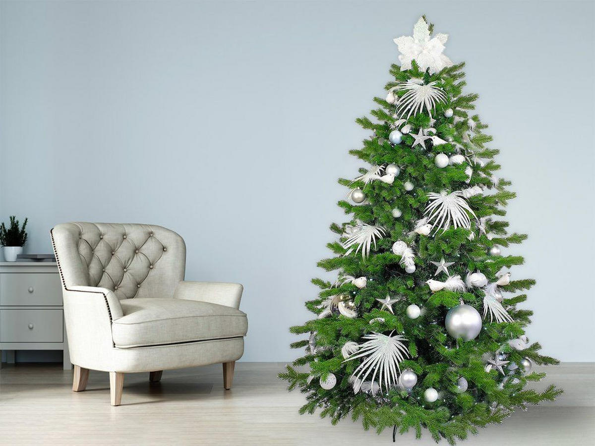 WEIHNACHTSBAUM künstlicher 150 cm, POLAR WEISS II, mit 109-teiligem Weihnachtsbaumschmuck, inkl. Metallständer und Aufbewahrungsbox - Silberfarben/Weiß, Kunststoff/Metall (104/150cm) - LAALU
