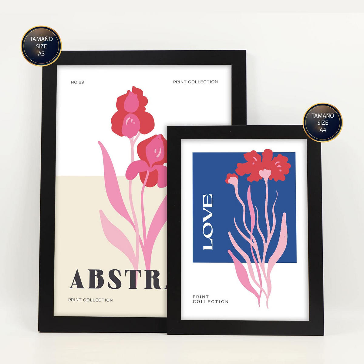 POSTER Set Mit 6 Blumen Hof Natur Und Botanikdrucke Für Innenarchitektur A3 & A4 Schwarzer Rahmen - Schwarz, Papier (29/3cm) - Nacnic