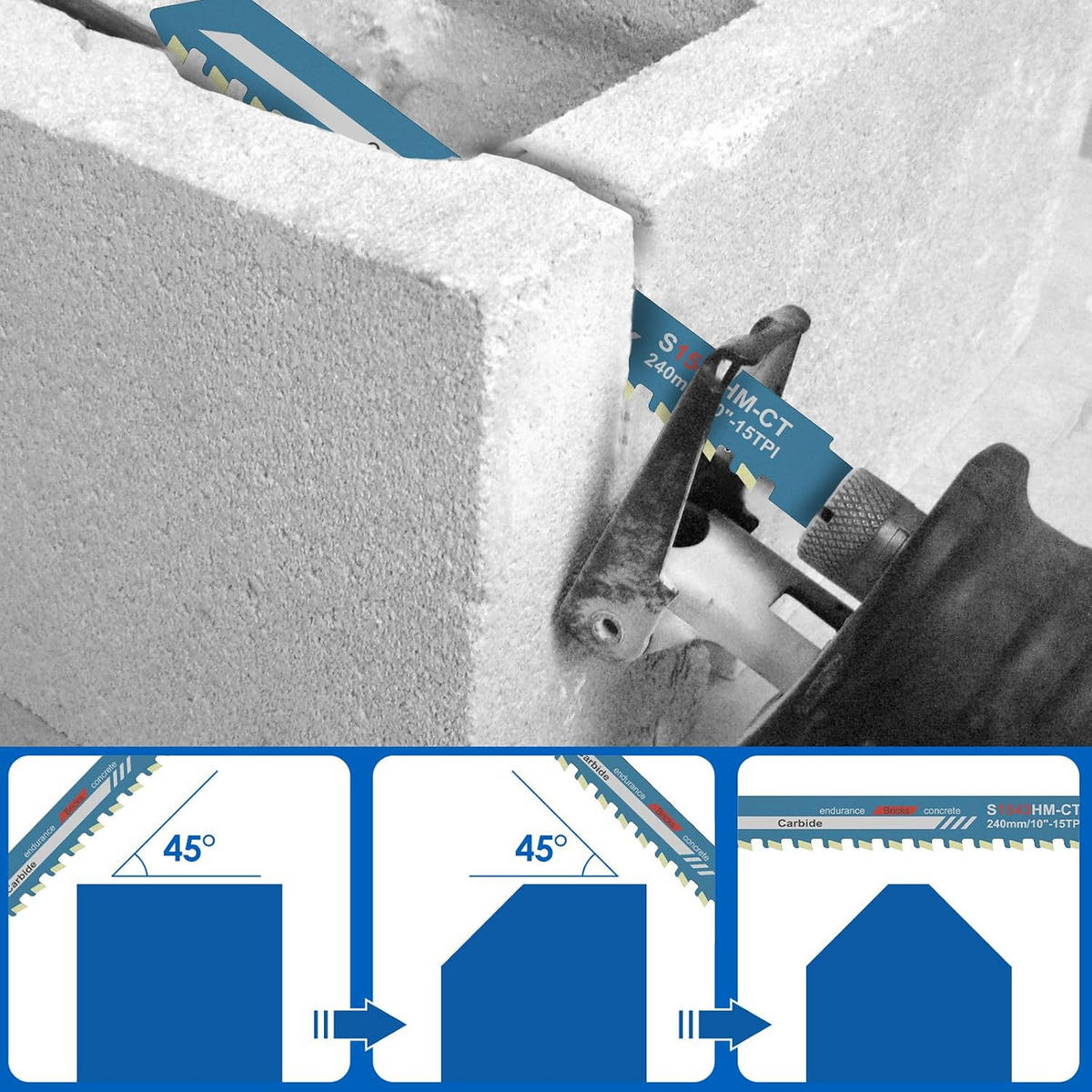 SÄGEBLATT - geeignet für Porenbeton, Ziegel, Zementplatten und Beton, 240 mm lang. - Blau, Metall (24/2.4/1cm) - DCA