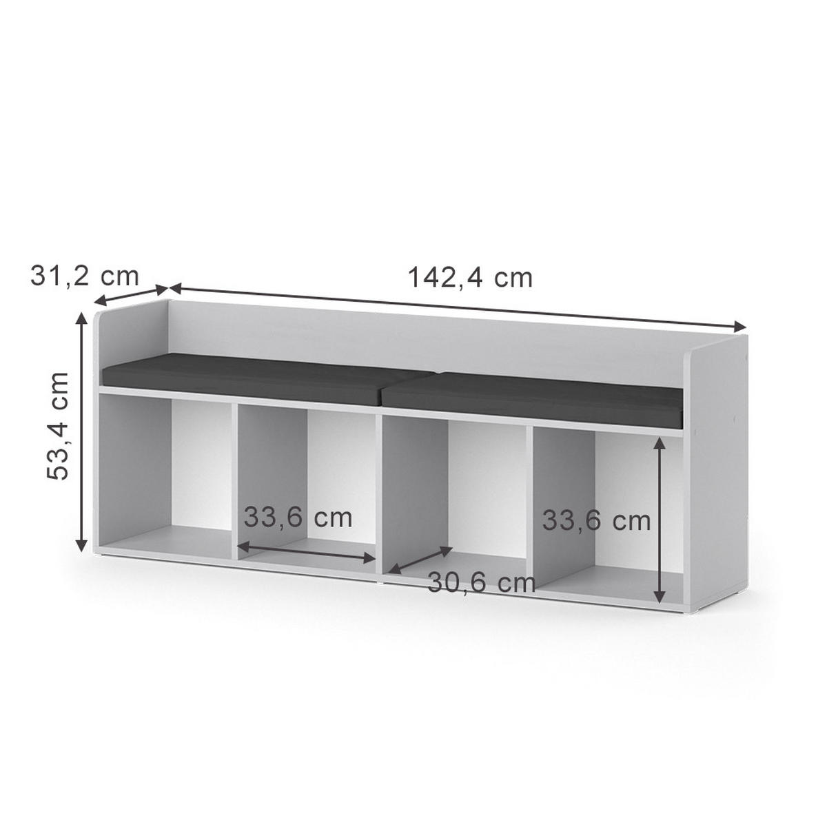 KINDERSITZBANK Luigi Weiß 107.2 x 88.6 cm 4 Fächer - Weiß, Holzwerkstoff (142.4/53.4/31.2cm) - Vicco