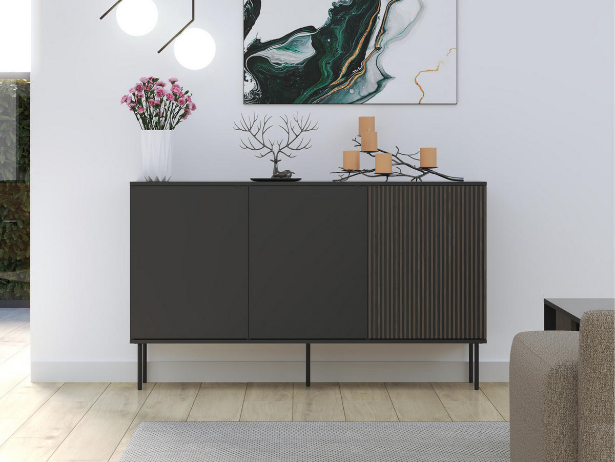 SIDEBOARD 150 3D Notte 01 - Nussbaumfarben/Schwarz, Holzwerkstoff/Metall (151/88/39cm) - MIRJAN24
