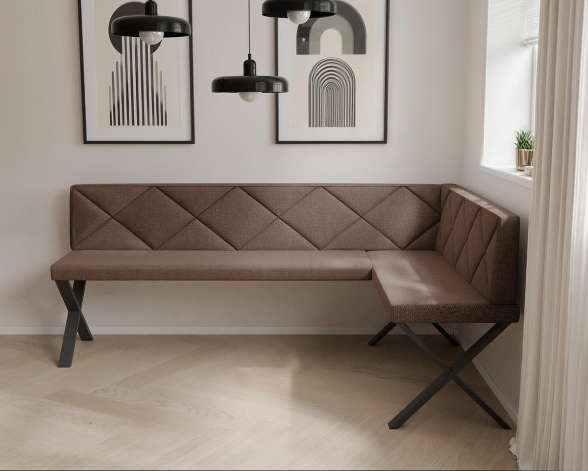 ECKBANK rechts VERO X Webstoff gesteppt, 128/168 cm Braun - Braun, Textil/Metall (128/168cm) - Idohome