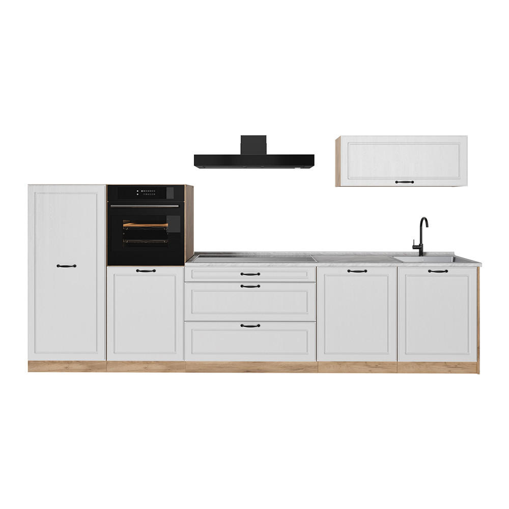 KUCHYNKA R-Line, Biely vidiecky dom/Dub Goldkraft, 340 cm Marmori työtaso - biela/farba duba, kompozitné drevo (340/143/60cm) - Vicco