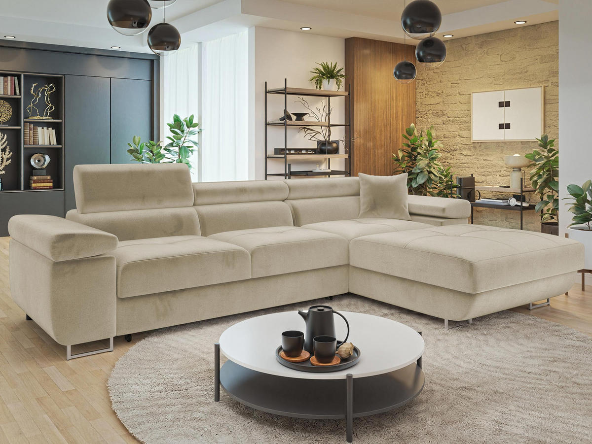 ECKSOFA Torezio Mini, Seite: Rechts - Creme, Holz/Textil (280/170cm) - MIRJAN24