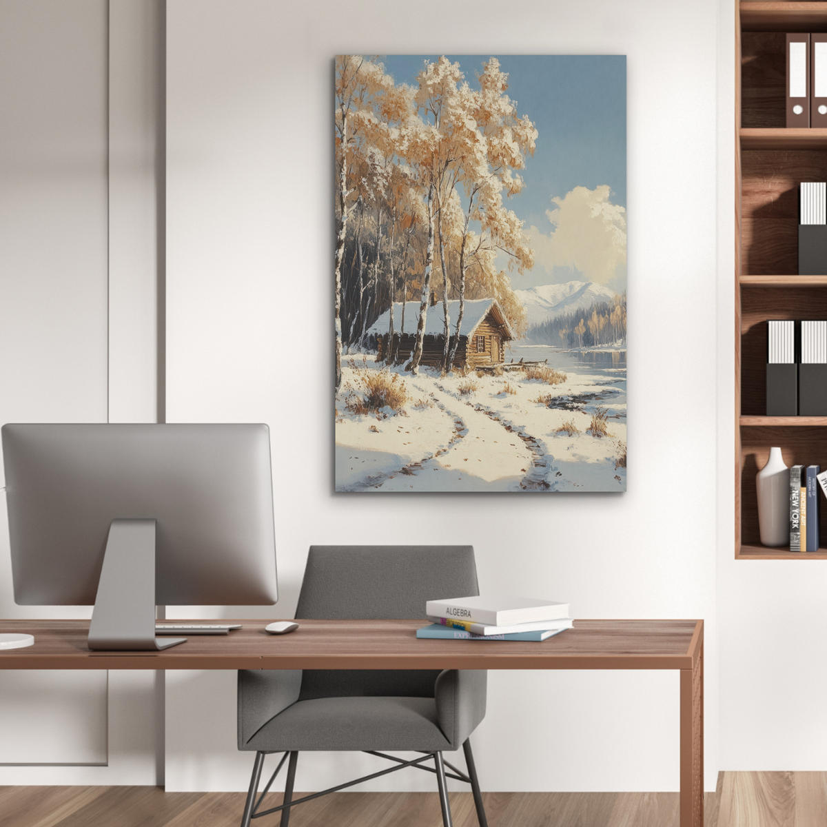 AKUSTIKBILD Winter - Schnee - Zuhause - Natur Wanddeko 60x90 cm - Hellbraun, Kunststoff (60/90/0.9cm) - MuchoWow