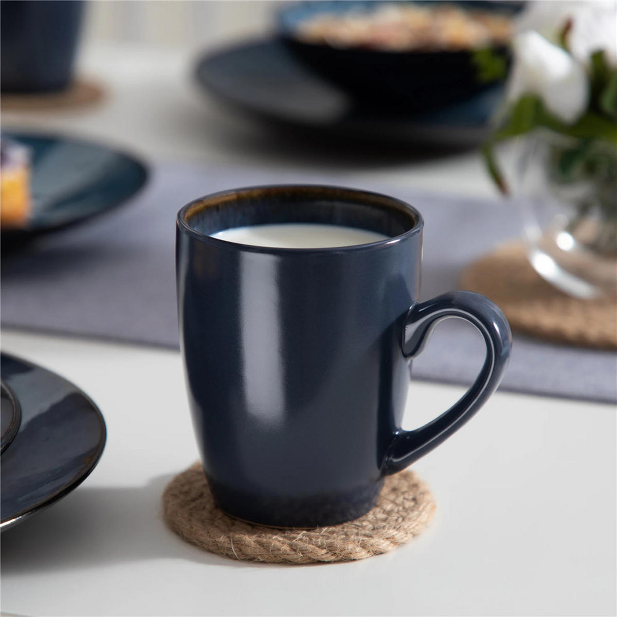 KOMBISERVICE Steinzeug Blau Vintage 16-teilig 4 Personen - Blau, Keramik (27.3/3.3/27.3cm) - Bextcok