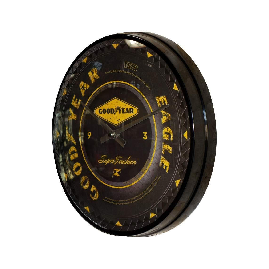WANDUHR 31 cm Goodyear Goodyear Wheel - Gelb/Schwarz, Metall (31/31/5cm) - Nostalgic-Art