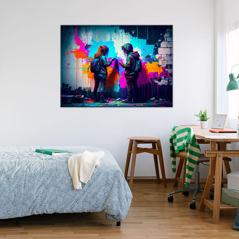 LEINWANDBILD Graffiti Street Art 90x60cm - Multicolor, Textil (90/60cm) - Feeby
