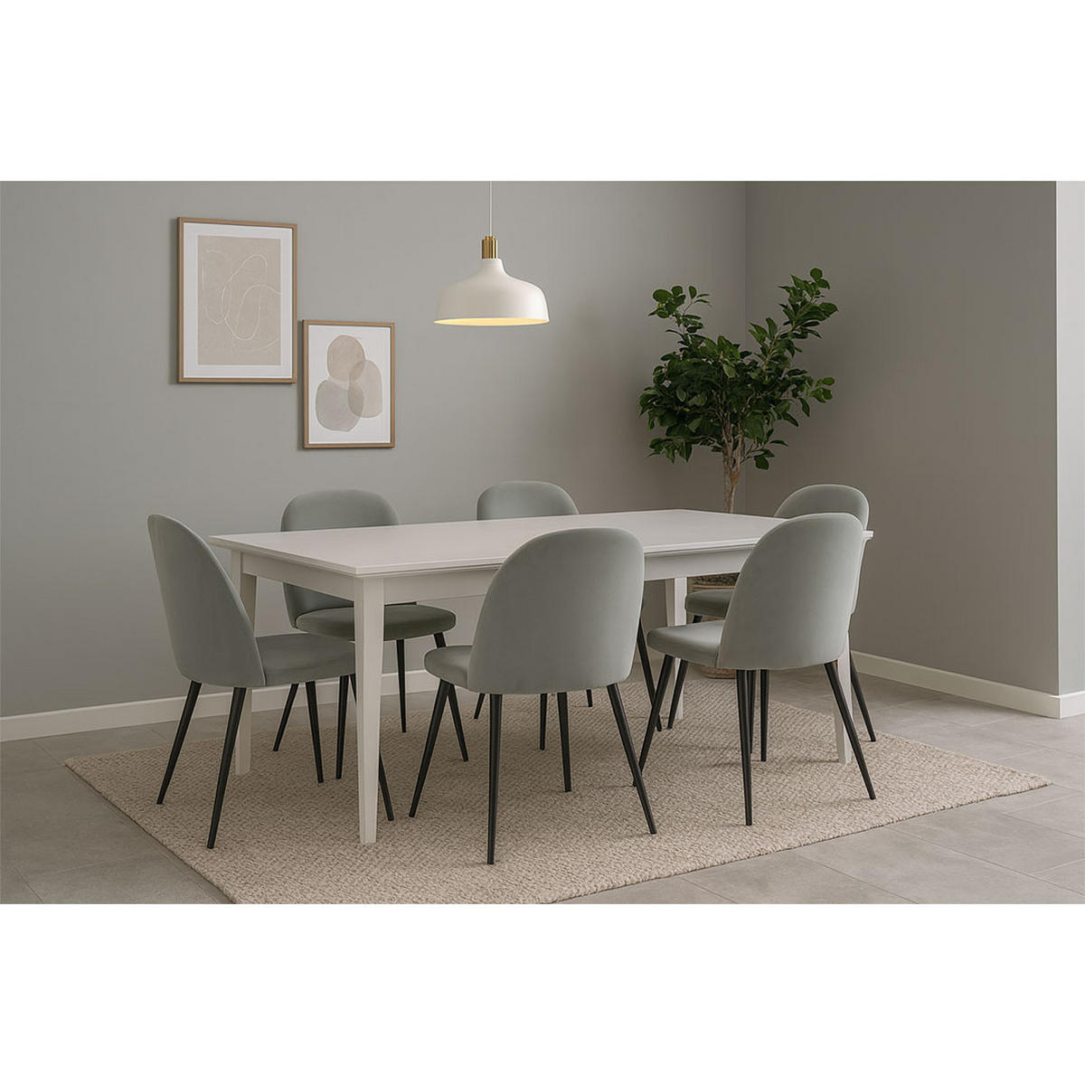 ESSGRUPPE 7-TLG. Venedig Weiß, Grau - Grau, Holzwerkstoff/Textil (95/76/276cm) - ebuy24