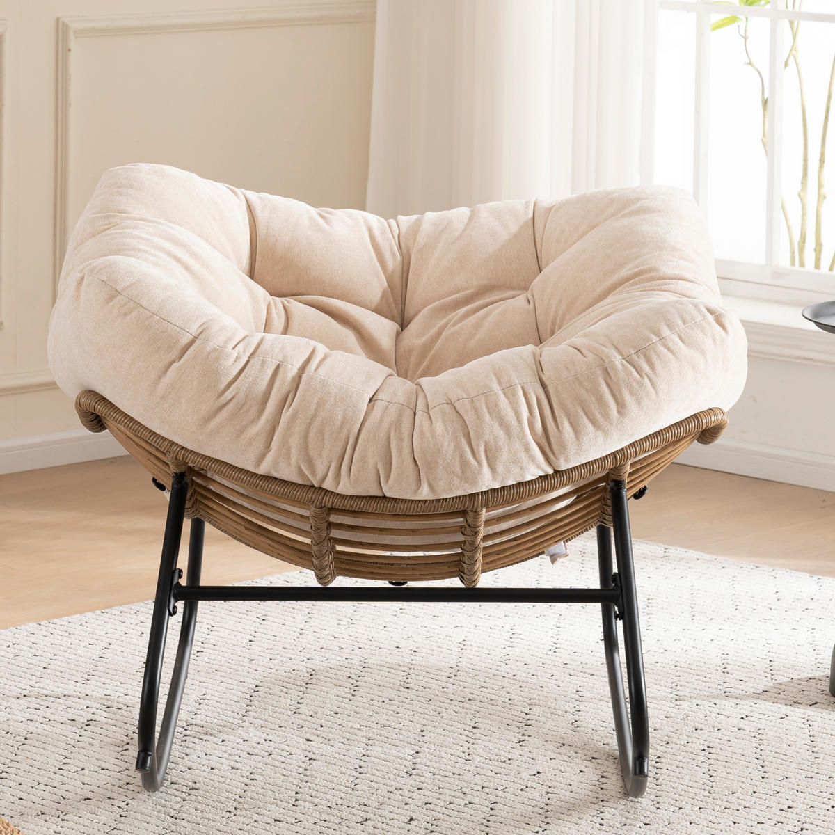 SCHAUKELSTUHL Beige Chenille, Metallrahmen - Beige, Textil (107/83/95cm) - Oxeza
