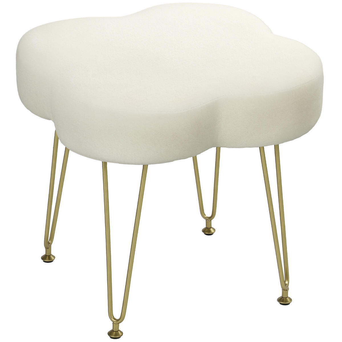 HOCKER Sitzhocker in Kleeblattform mit Stahlbeinen Fußhocker mit Samtoptik Creme - Weiß, Textil (41/40/41cm) - HOMCOM