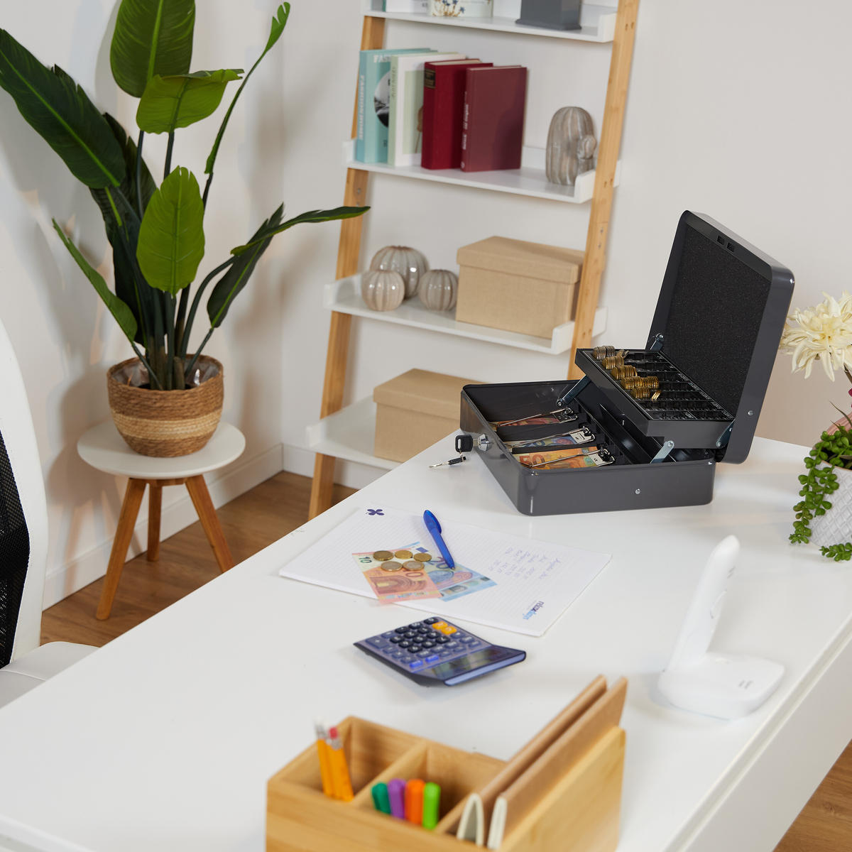 GELDKASSETTE Euro-Münzzählbrett - Grau, Kunststoff/Metall (30.5/8.5/24.5cm) - Relaxdays