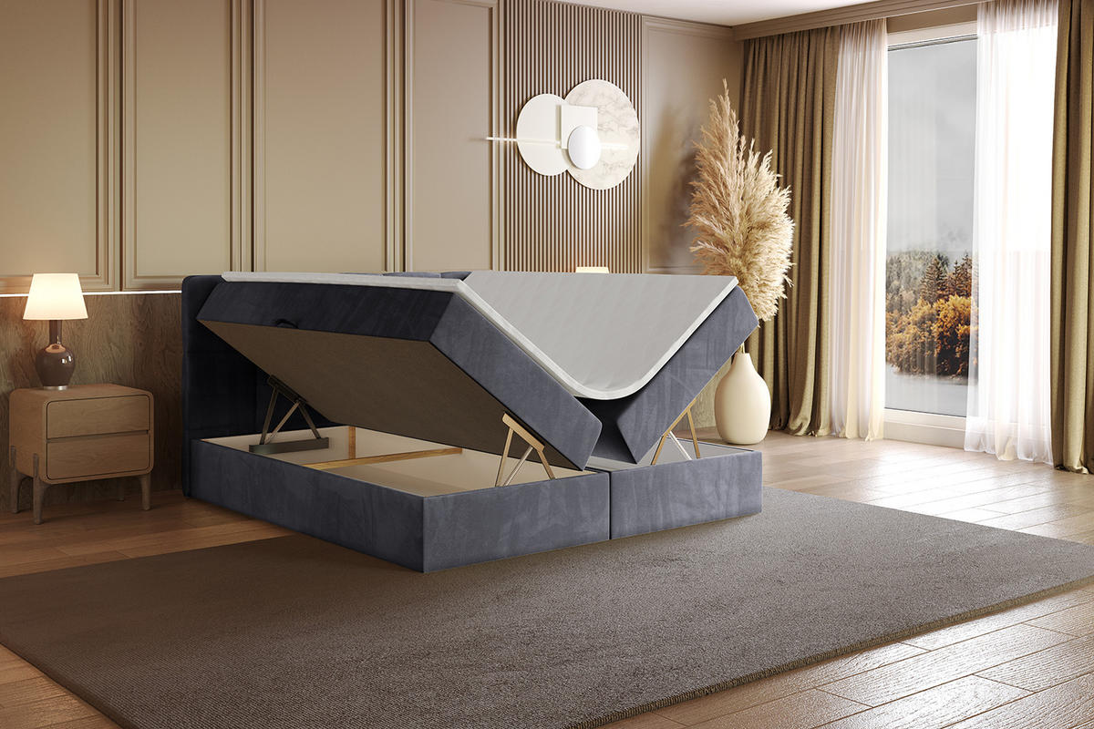 BOXBETT mit Matratze H4 und Lattenrost - LIRO - 160x200 - Dunkelgrau Casablanca - Dunkelgrau, Holzwerkstoff/Kunststoff (160/200cm) - ALTDECOR