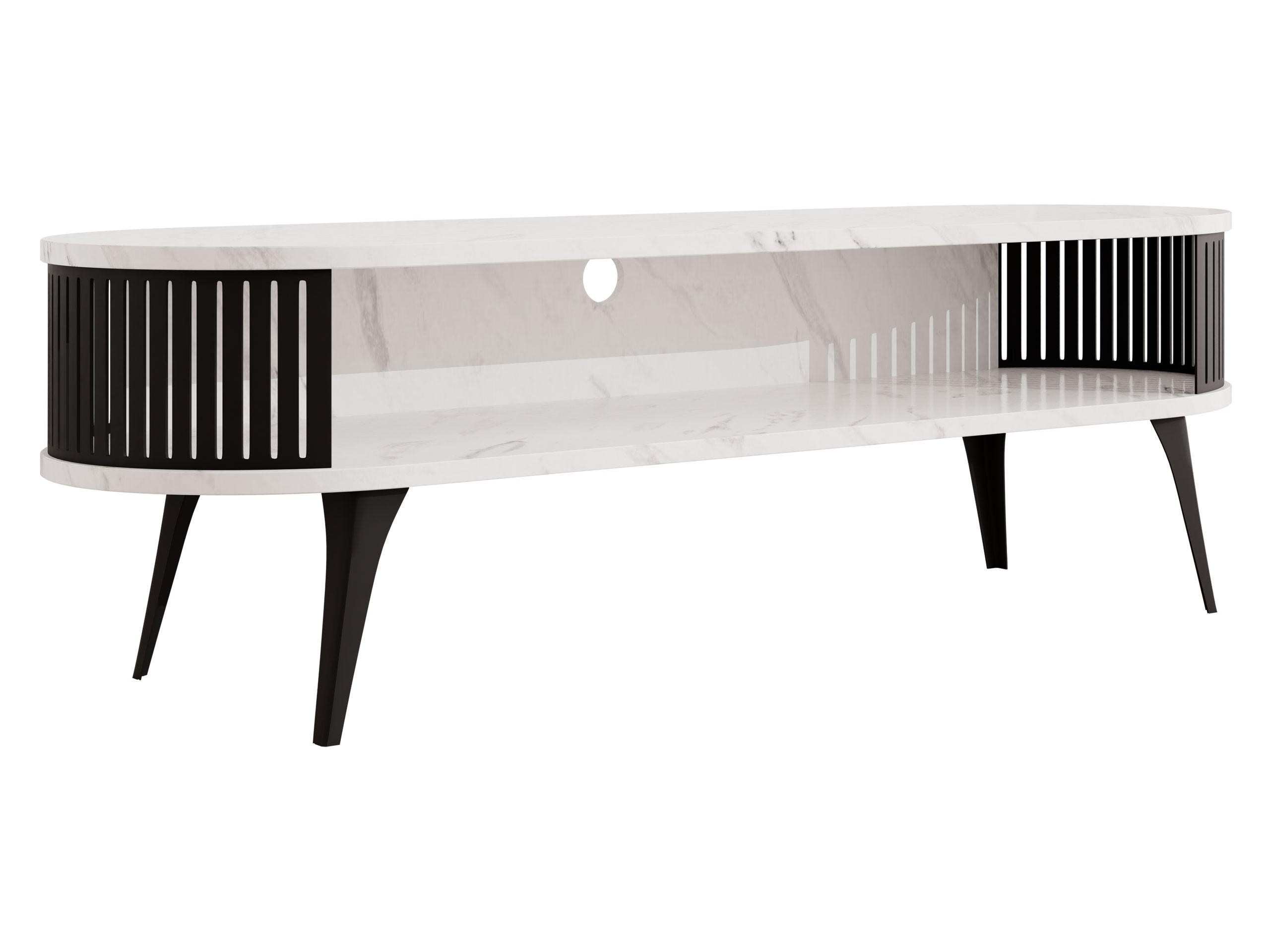 TV-LOWBOARD Roenni Oval - Schwarz/Weiß, Holzwerkstoff/Metall (140/44/40cm) - MIRJAN24