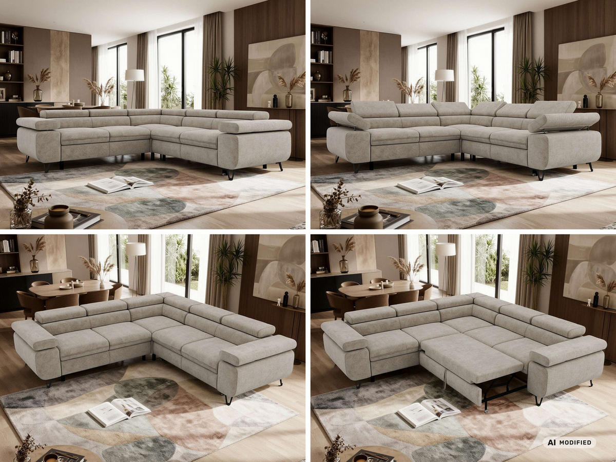 ECKSOFA QUADRO L - Greige Stukture - Links Seite - Greige/Schwarz, Textil/Metall (269/269cm) - MKS